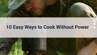 Man outside in camo leaning over portable gas stove