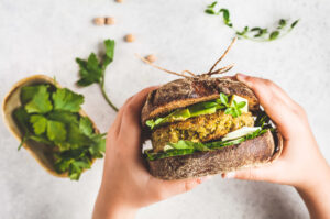 plant-based burger made with vegetarian survival food ingredients