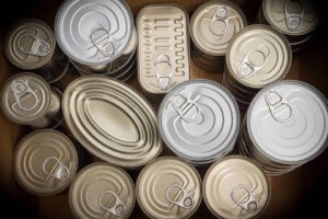 survival food stored in cans